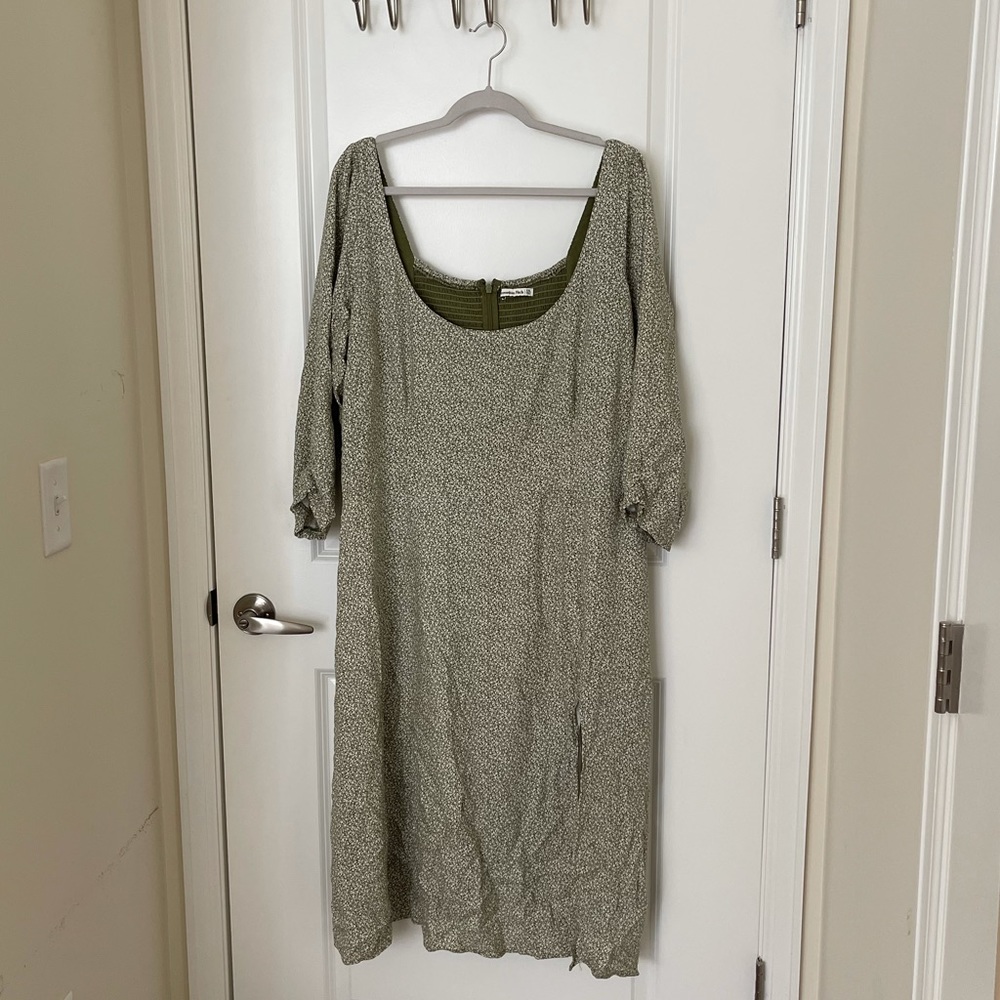 Green Smocked MIDI Dress